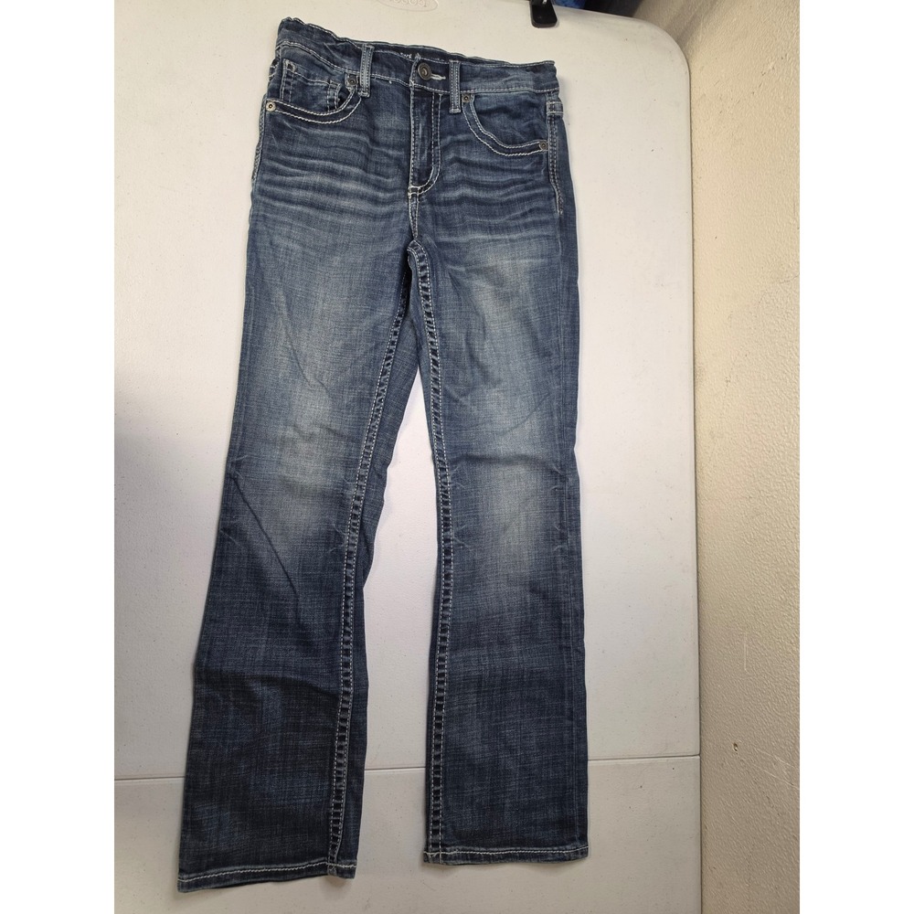 BKE Jake Jr Boys Straight Leg Jeans Medium Wash Adjustable Waist Size 14 Regular